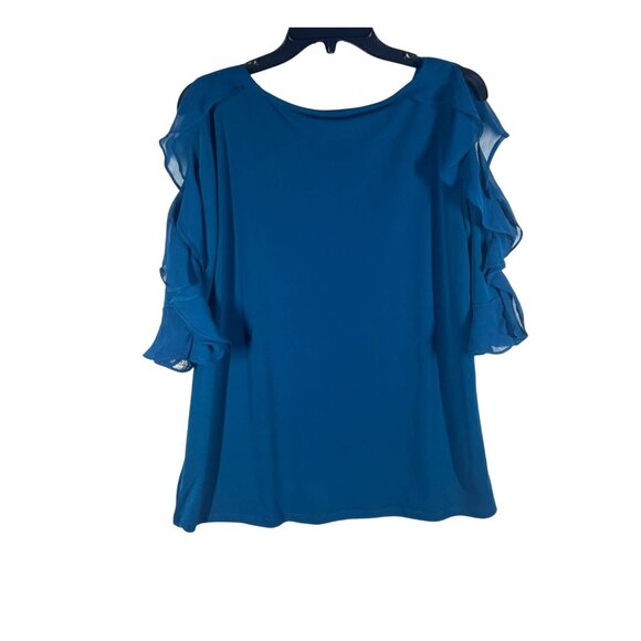 Bold Elements Blouse Women's Blue Ruffle Sleeve Cold Shoulder Size Large NEW - Picture 2 of 10